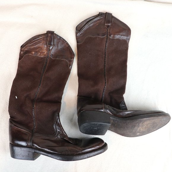 Alberto Fasciani Choco-Brown pull-on leather/fabric combination Western boot - Picture 2 of 9